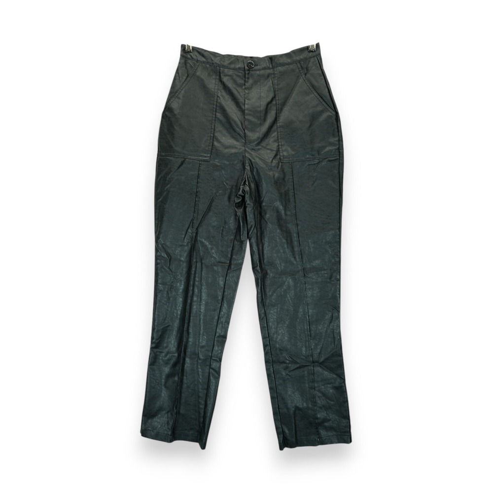 Princess Polly US 4 High-Waisted Faux Leather Straight Leg ENCORE Pants Black